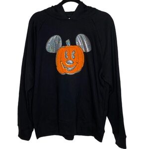 DISNEY MICKEY MOUSE HALLOWEEN Black Hoodie with Mickey Pumpkin Size Medium Adult